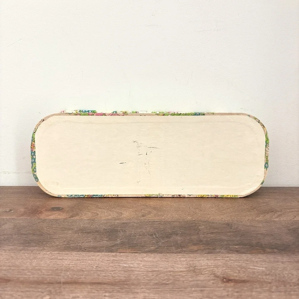 Vintage Floral Fabric Covered Trinket Box Vanity Storage Lidded Cottagecore 14